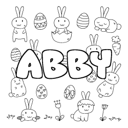 Coloriage prénom ABBY - décor Paques