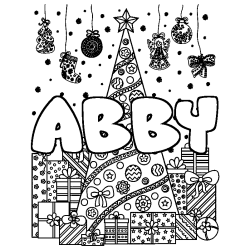 Coloriage prénom ABBY - décor Sapin et Cadeaux