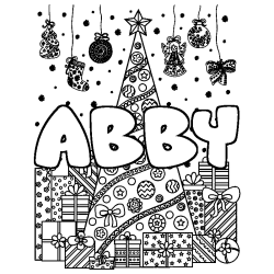 Coloriage pr&eacute;nom ABBY - d&eacute;cor Sapin et Cadeaux