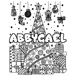 Coloriage pr&eacute;nom ABBYGA&Euml;L - d&eacute;cor Sapin et Cadeaux