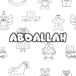 Coloriage prénom ABDALLAH - décor Jouets