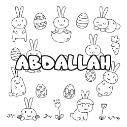 Coloriage pr&eacute;nom ABDALLAH - d&eacute;cor Paques