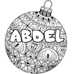 Coloriage prénom ABDEL - décor Boule de Noël