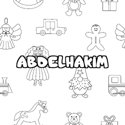 Coloriage prénom ABDELHAKIM - décor Jouets