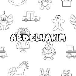Coloriage pr&eacute;nom ABDELHAKIM - d&eacute;cor Jouets