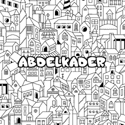 Coloriage prénom ABDELKADER - décor Ville