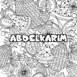 Coloriage pr&eacute;nom ABDELKARIM - d&eacute;cor Mandala fruits