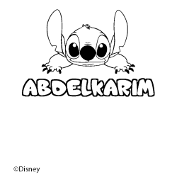 Coloriage pr&eacute;nom ABDELKARIM - d&eacute;cor Stitch