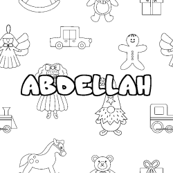 Coloriage prénom ABDELLAH - décor Jouets