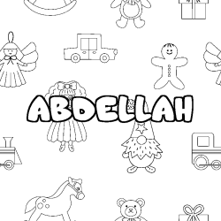 Coloriage pr&eacute;nom ABDELLAH - d&eacute;cor Jouets