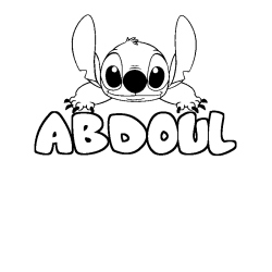 Coloriage prénom ABDOUL - décor Stitch