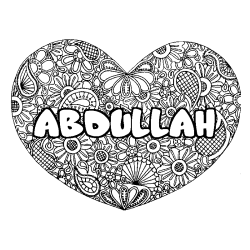 Coloriage prénom ABDULLAH - décor Mandala coeur