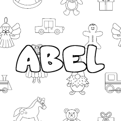 Coloriage prénom ABEL - décor Jouets