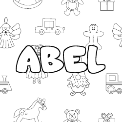 Coloriage pr&eacute;nom ABEL - d&eacute;cor Jouets