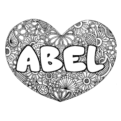 Coloriage prénom ABEL - décor Mandala coeur