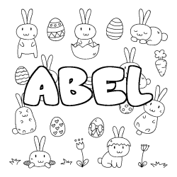 Coloriage pr&eacute;nom ABEL - d&eacute;cor Paques