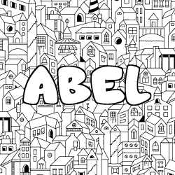 Coloriage prénom ABEL - décor Ville