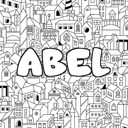 Coloriage pr&eacute;nom ABEL - d&eacute;cor Ville