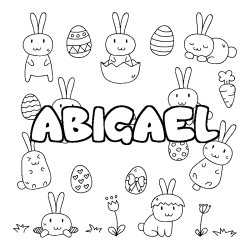 Coloriage pr&eacute;nom ABIGAEL - d&eacute;cor Paques
