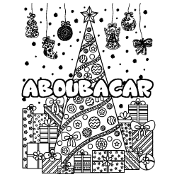 Coloriage prénom ABOUBACAR - décor Sapin et Cadeaux