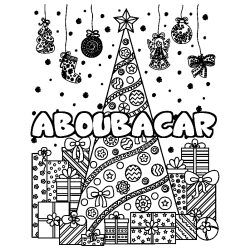 Coloriage pr&eacute;nom ABOUBACAR - d&eacute;cor Sapin et Cadeaux