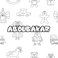 Coloriage pr&eacute;nom ABOUBAKAR - d&eacute;cor Jouets
