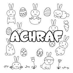 Coloriage prénom ACHRAF - décor Paques