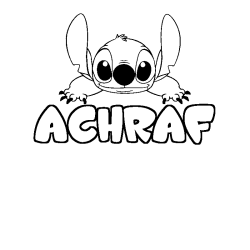 Coloriage prénom ACHRAF - décor Stitch