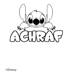 Coloriage pr&eacute;nom ACHRAF - d&eacute;cor Stitch