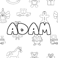 Coloriage prénom ADAM - décor Jouets