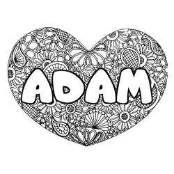 Coloriage prénom ADAM - décor Mandala coeur