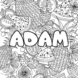 Coloriage prénom ADAM - décor Mandala fruits
