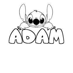 Coloriage prénom ADAM - décor Stitch