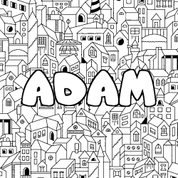 Coloriage prénom ADAM - décor Ville