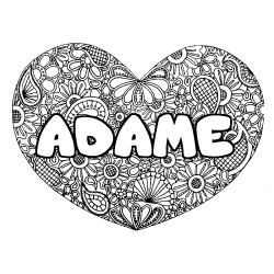 Coloriage prénom ADAME - décor Mandala coeur