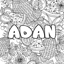 Coloriage prénom ADAN - décor Mandala fruits