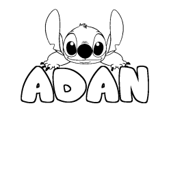 Coloriage prénom ADAN - décor Stitch