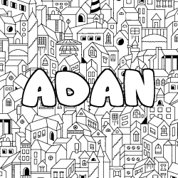 Coloriage prénom ADAN - décor Ville