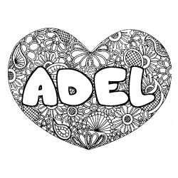 Coloriage prénom ADEL - décor Mandala coeur