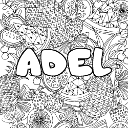 Coloriage prénom ADEL - décor Mandala fruits