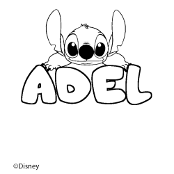 Coloriage pr&eacute;nom ADEL - d&eacute;cor Stitch