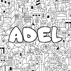 Coloriage prénom ADEL - décor Ville