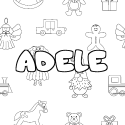 Coloriage prénom ADELE - décor Jouets