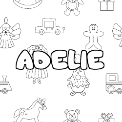Coloriage prénom ADELIE - décor Jouets