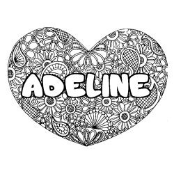 Coloriage prénom ADELINE - décor Mandala coeur