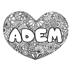 Coloriage pr&eacute;nom ADEM - d&eacute;cor Mandala coeur