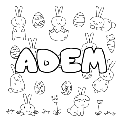 Coloriage pr&eacute;nom ADEM - d&eacute;cor Paques