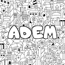 Coloriage prénom ADEM - décor Ville