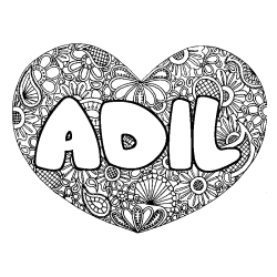 Coloriage prénom ADIL - décor Mandala coeur