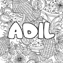 Coloriage prénom ADIL - décor Mandala fruits